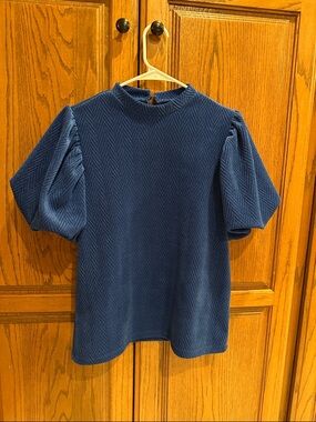 Boutique puff sleeve royal blue textured top